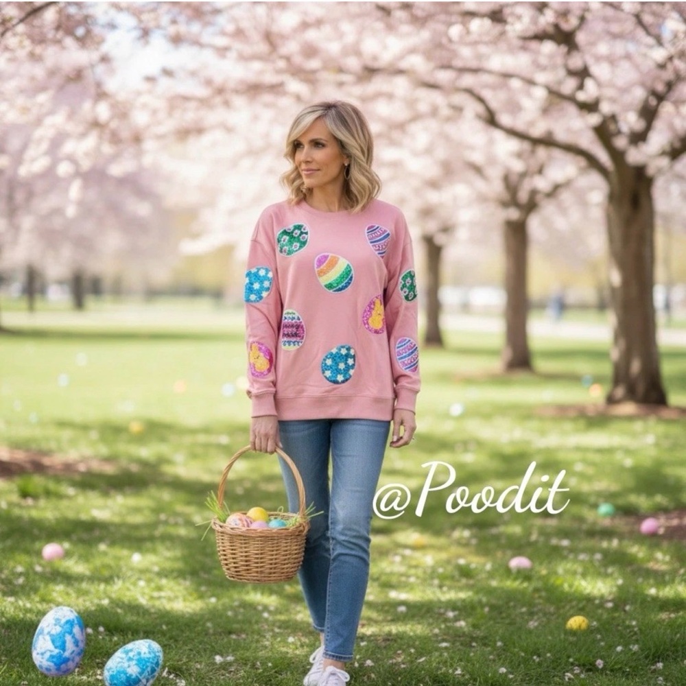 Sequin Easter egg pullover holiday top L XL 2XL - Picture 3 of 7